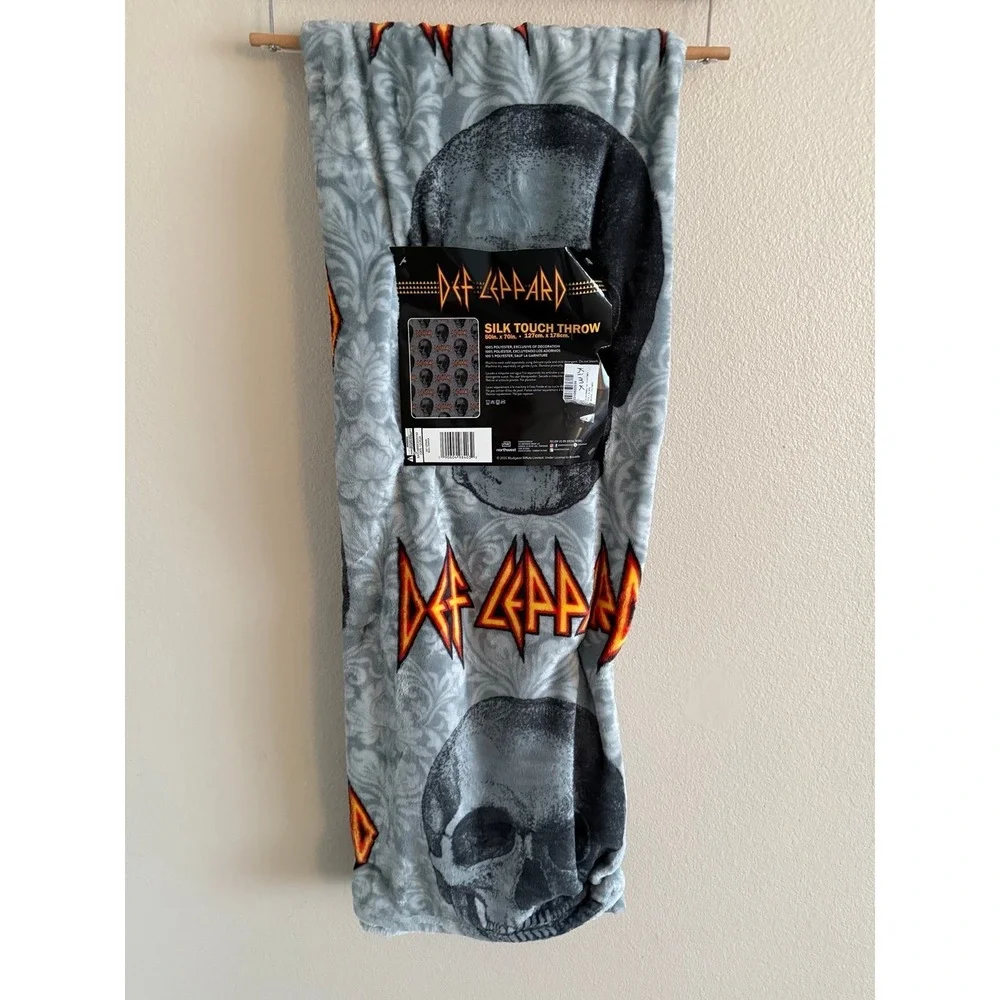 Def Leppard Silk Touch Throw Blanket Skull Damask Grey Orange 50x70 NEW